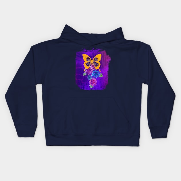 Psychedelic Butterfly and Dahlias Kids Hoodie by Sybille